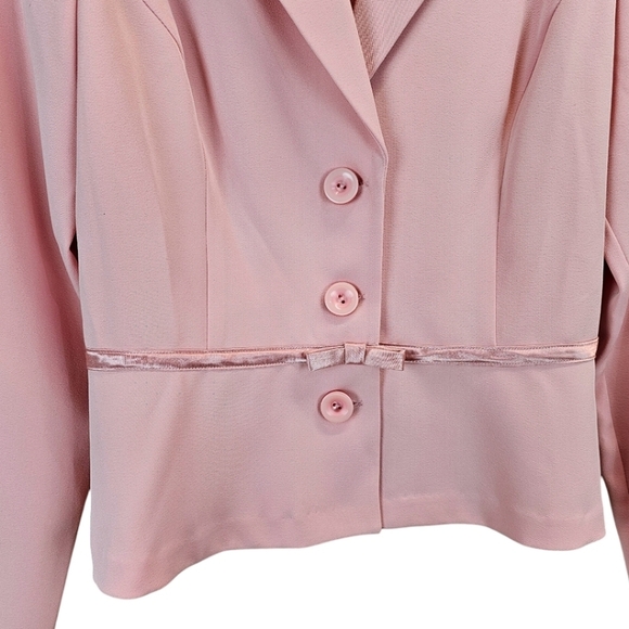 Vintage 90s Byer Too Bow 3 Button Blazer S Pastel Pink Coquette Y2K Soft Girl - Picture 8 of 12